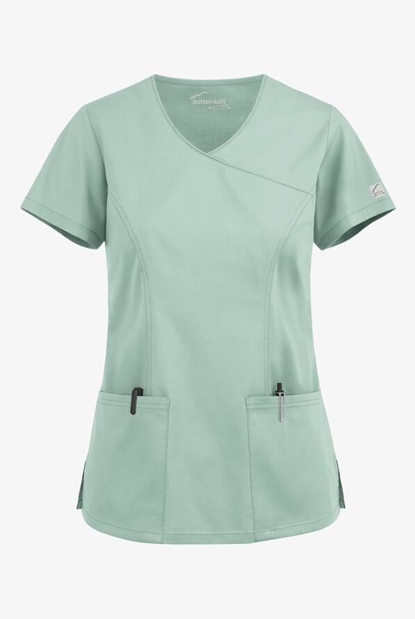 Blusa m&eacute;dica UA Butter-Soft STRETCH estilo cruzado con cuello en V y 3 bolsillos para mujer - Eucalyptus Leaf - 1