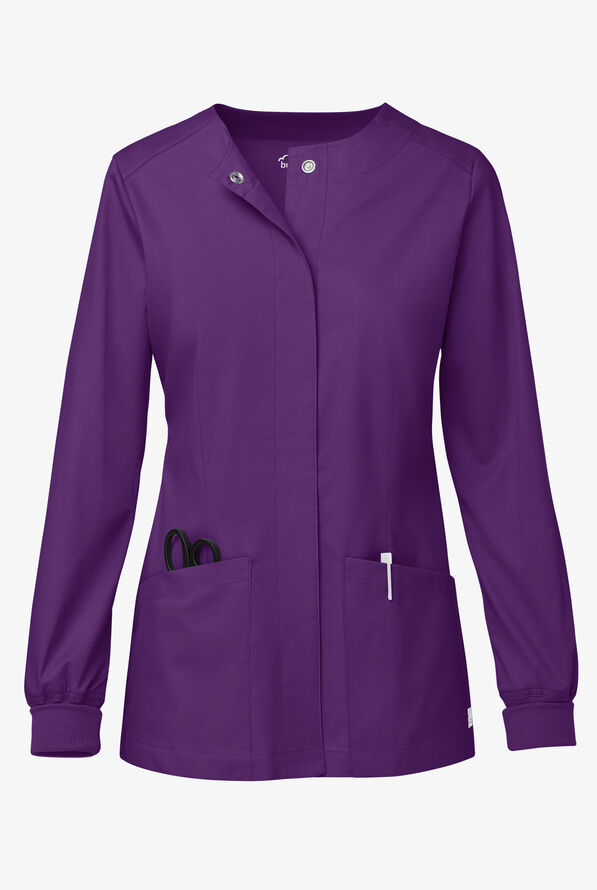 Butter-Soft STRETCH Women's 2-Pocket Long Sleeve Snap Front Scrub Jacket - Eggplant - 1