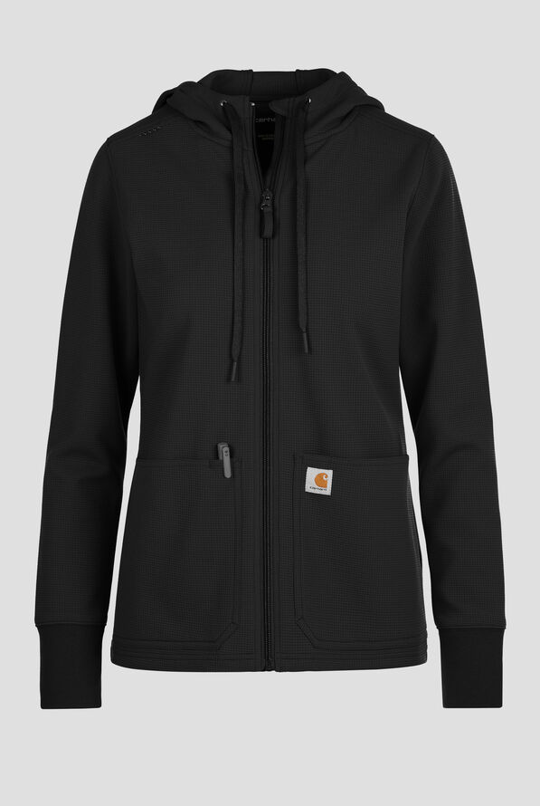 Carhartt Force Rugged Flex Women's 4-Pocket Zip Waffle Hoodie Scrub Jacket - Black - 1