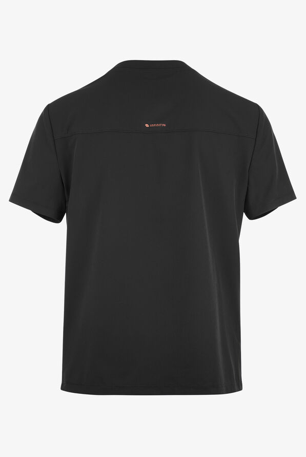 Infinity GNR8 Men's 3-Pocket STRETCH Rib-Knit Panel Zip Placket V-Neck Scrub Top - Black - 2