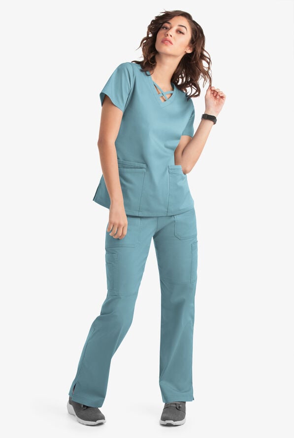 Blusa m&eacute;dica UA Butter-Soft STRETCH con lazos entrecruzados y 4 bolsillos para mujer - Dew Drop - 6