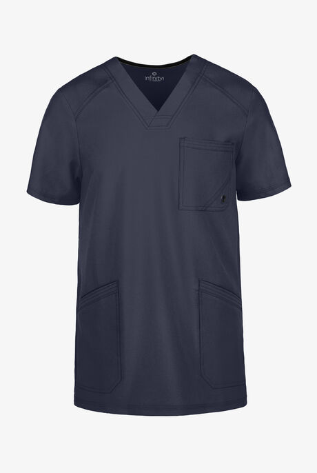 Infinity Men's 3-Pocket STRETCH Rib-Knit Side Panel Scrub Top