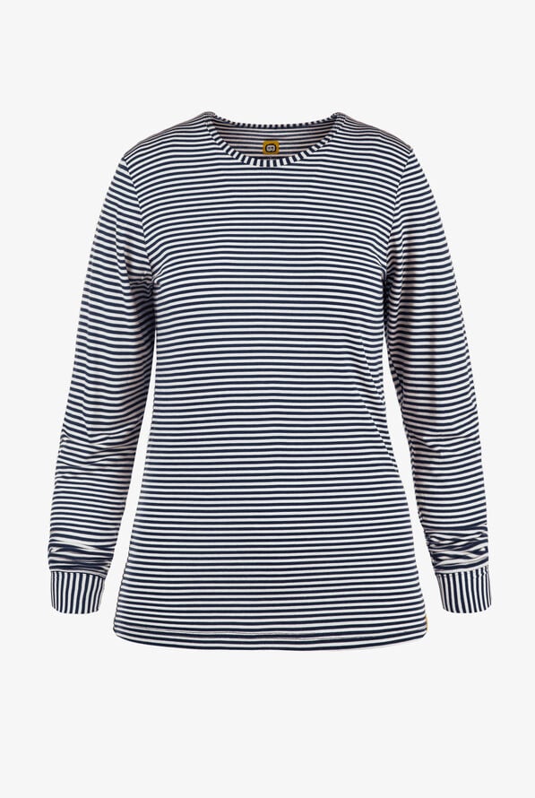 WonderWink Navy/White Women's STRETCH Long Sleeve Striped Knit Underscrub - null - 1