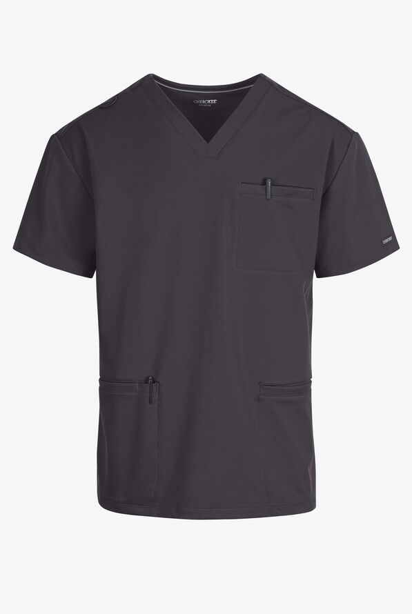 Camisa m&eacute;dica Cherokee Achieve STRETCH con cuello en V y 3 bolsillos para hombre - Pewter - 1