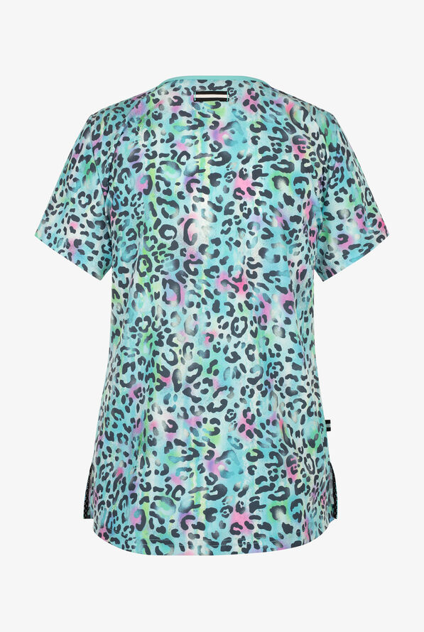 koi Next Gen Rainbow Leopard Women's 2-Pocket STRETCH V-Neck Print Scrub Top - null - 2