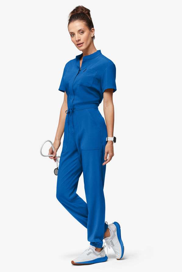 Easy STRETCH Allie Women's 6-Pocket Short Sleeve Jumpsuit - Royal - 1