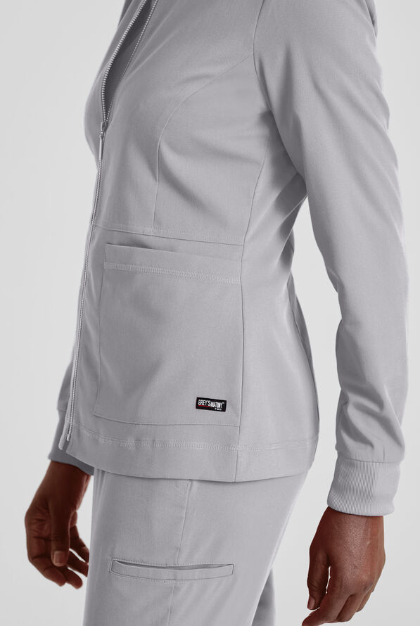 Grey's Anatomy by Barco Spandex STRETCH Millie Women's 3-Pocket Zip Front Warm Up Scrub Jacket - Moonstruck - 3