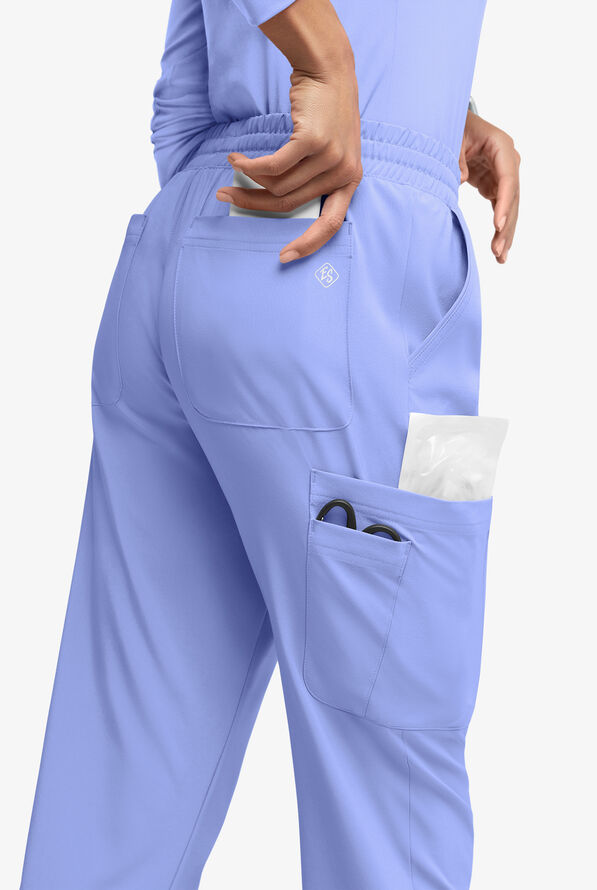 Easy STRETCH Naya Women’s Natural Waist 6-Pocket Straight Leg Scrub Pants - Petite - Ceil/Flirt - 4