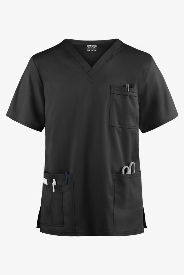 Cherokee Workwear Core STRETCH Unisex 4-Pocket V-Neck Scrub Top - Black - 1