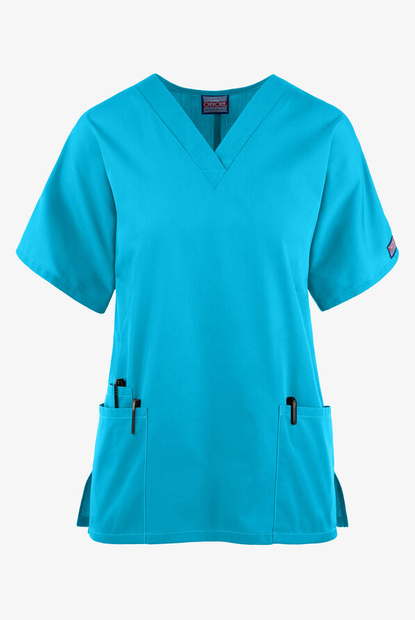 Cherokee Workwear Women's 3-Pocket V-Neck Scrub Top - Turquoise - 1