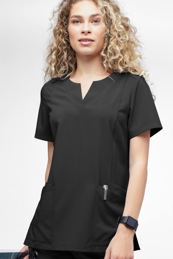 Blusa m&eacute;dica Easy STRETCH Chrisette de corte moderno con 4 bolsillos y escote femenino para mujer - Onyx Black - 2