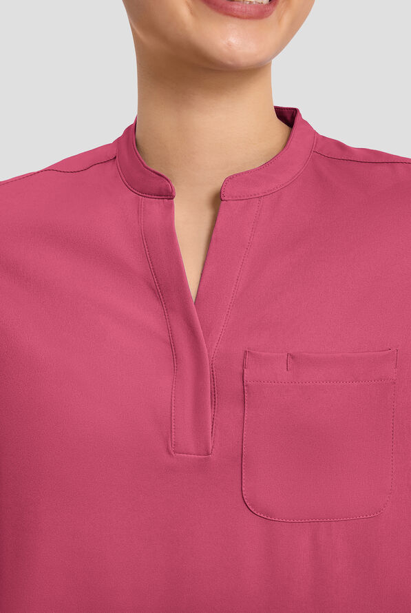 HH Works by Healing Hands Macy Women's 1-Pocket STRETCH Mandarin Collar Tuck In Scrub Top - Cherry Wine - 3