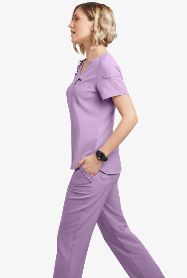 Easy STRETCH Nikki Women's 1-Pocket Scallop Neck Tuck-In Scrub Top - Amethyst Mist - 5