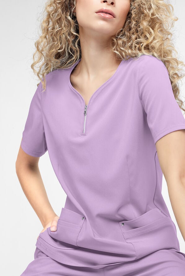 Easy STRETCH Arianna Women's 4-Pocket Curved Neck Scrub Top - Amethyst Mist - 4