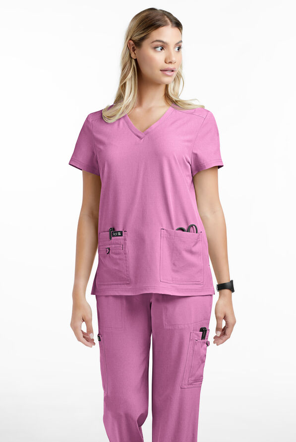 Blusa m&eacute;dica koi Basics Becca con cuello en V y 4 bolsillos para mujer - Heather Pansy - 2
