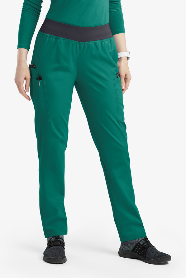 Pantalón médico Butter-Soft Originals de tiro medio estilo yoga con piernas entalladas y 5 bolsillos para mujer - Hunter/Pewter - 1