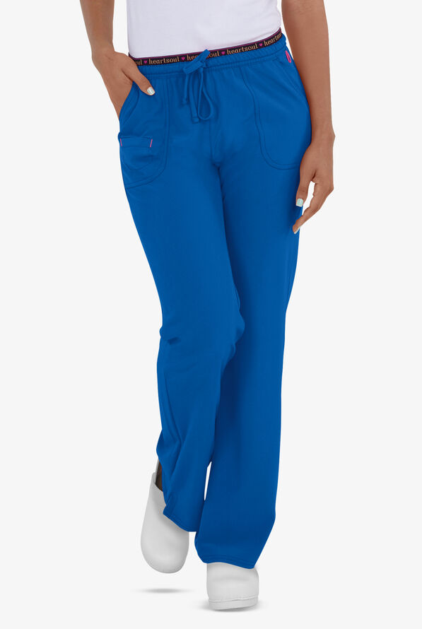 heartsoul Break On Through Heart Breaker Women's 4-Pocket STRETCH Logo Elastic Scrub Pants - Tall - Royal - 1