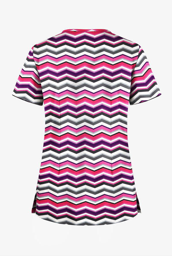 Butter-Soft STRETCH Miami Deco Rosebud Women's 1-Pocket V-Neck Print Scrub Top - null - 2