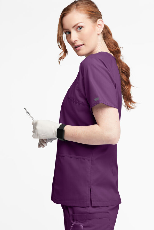 Butter-Soft Originals Women's 3-Pocket Mock Wrap Raglan Sleeve Scrub Top - Eggplant - 3