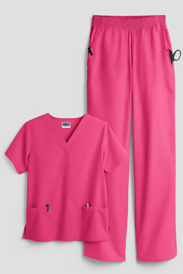 Strictly Scrubs Women's 4-Pocket Scrub Set - Fuchsia - 1