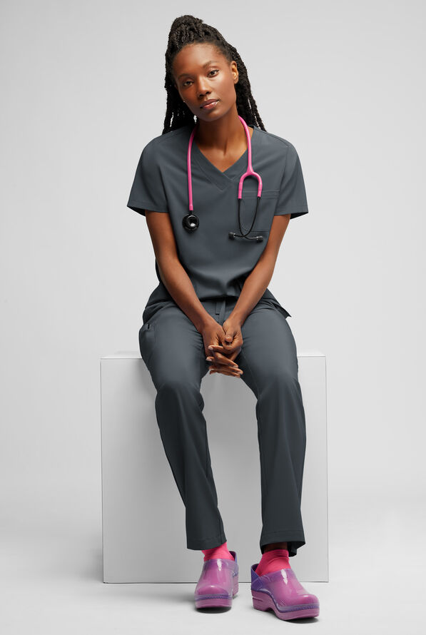 Easy STRETCH Tessa Women's 5-Pocket V-Neck Scrub Top - Teal - 5