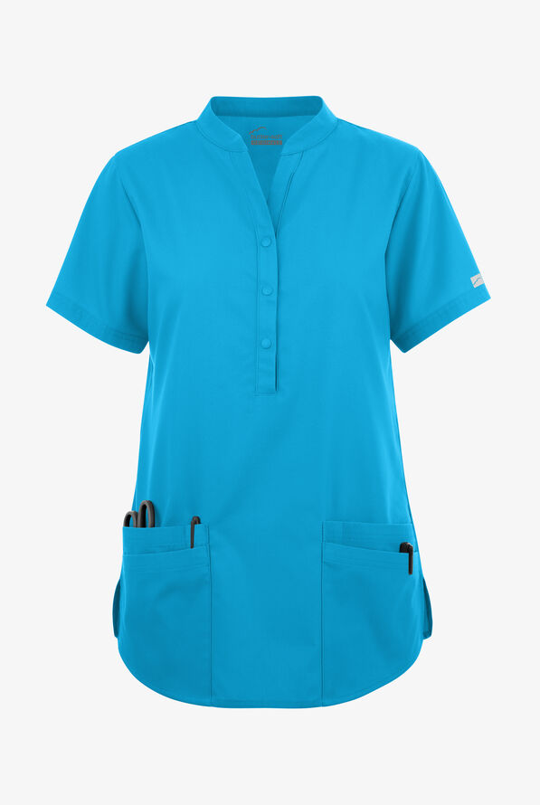 Blusa médica Butter-Soft Originals con cuello mao y 6 bolsillos para mujer - Turquoise - 1