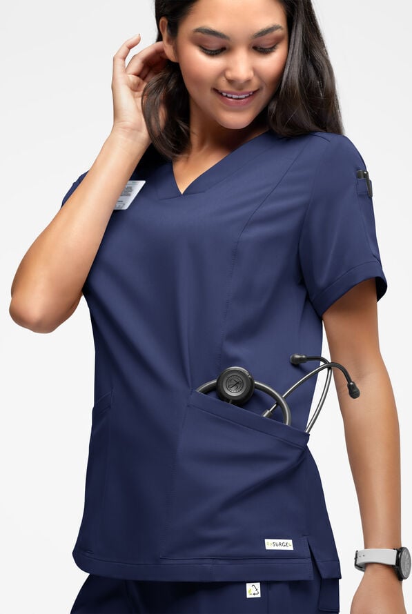 ReSurge Ruby Women's 5-Pocket Curved V-Neck Top - Navy - 1