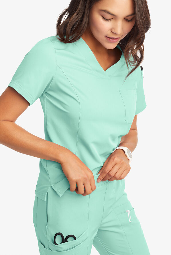 Butter-Soft Women's 3-Pocket V-Neck Tuck-In Scrub Top **Slightly IRREGULAR** - Beachside Blue - 2