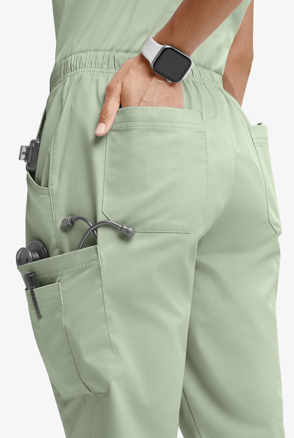 Butter-Soft STRETCH Women’s 10-Pocket Mid Rise Straight Leg Scrub Pant - Petite - Sage Green - 2