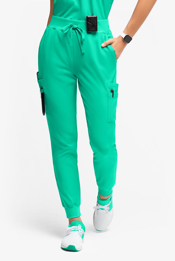 WhisperLite YARA Women's 10-Pocket Cargo Jogger Scrub Pants - Dynasty Green - 1