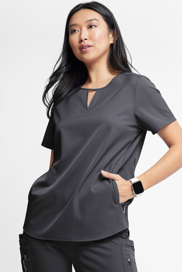 WhisperLite Alba Women's 3-Pocket Notched Neck Scrub Top - Pewter - 1
