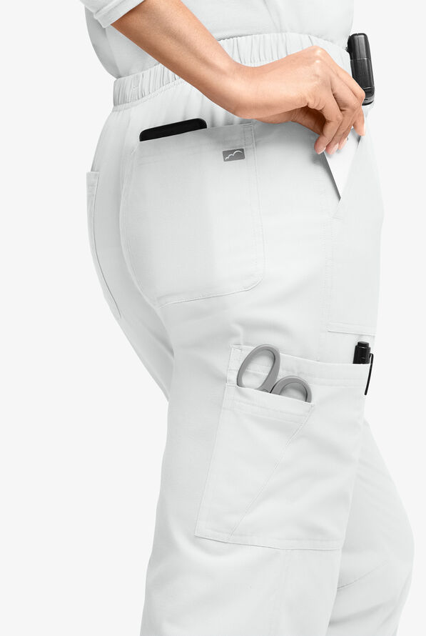 Pantalón médico Butter-Soft Originals de tiro medio estilo cargo con piernas rectas y 7 bolsillos para mujer - White - 2