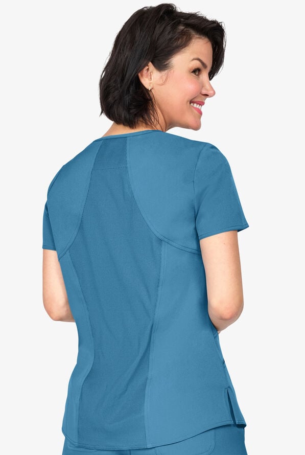 Zavate Ava Therese Women's 3-Pocket STRETCH Back Rib-Knit&nbsp;V-Neck Scrub Top - Blue Shadow - 3