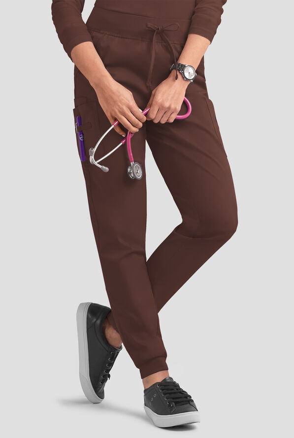 Butter-Soft STRETCH Women's 5-Pocket Cargo Jogger Scrub Pants - French Roast - 1