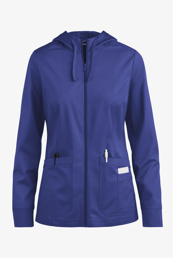 Butter-Soft STRETCH Women's 3-Pocket Zip-Front with Cozy Knit Hood and Trim Scrub Jacket