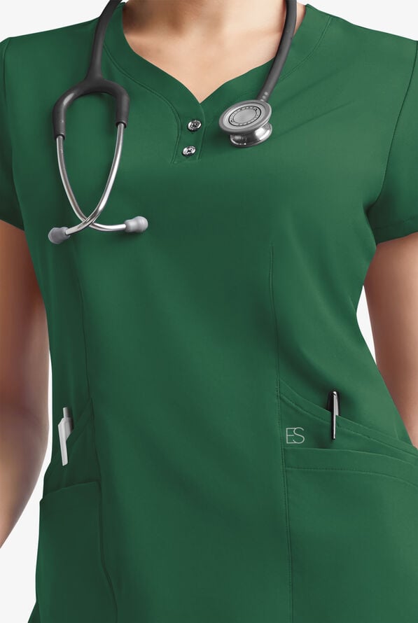 Easy STRETCH Demi Women's 4-Pocket Henley Scrub Top - Hunter - 5