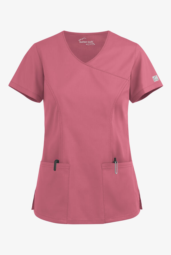 Blusa m&eacute;dica UA Butter-Soft STRETCH estilo cruzado con cuello en V y 3 bolsillos para mujer - Tea Rose - 1
