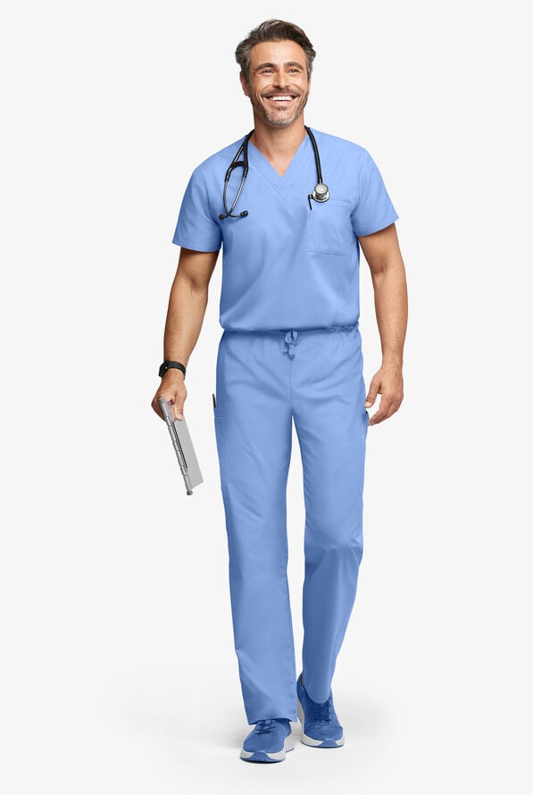 Blusa m&eacute;dica unisx Butter-Soft Originals con cuello en V y 2 bolsillos - Ceil Blue - 4