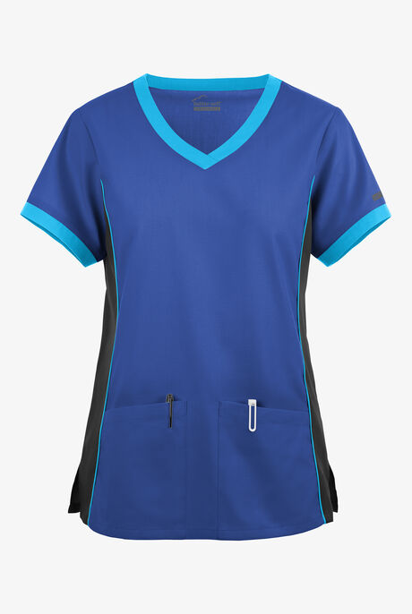 Blusa médica Butter-Soft Originals Tri-Colorblock con cuello en V y 4 bolsillos para mujer