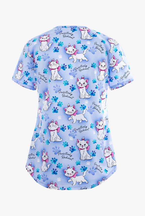Tooniforms Pawsitively Radiant The Aristocats Women's 2-Pocket STRETCH V-Neck  Print Scrub Top - null - 2