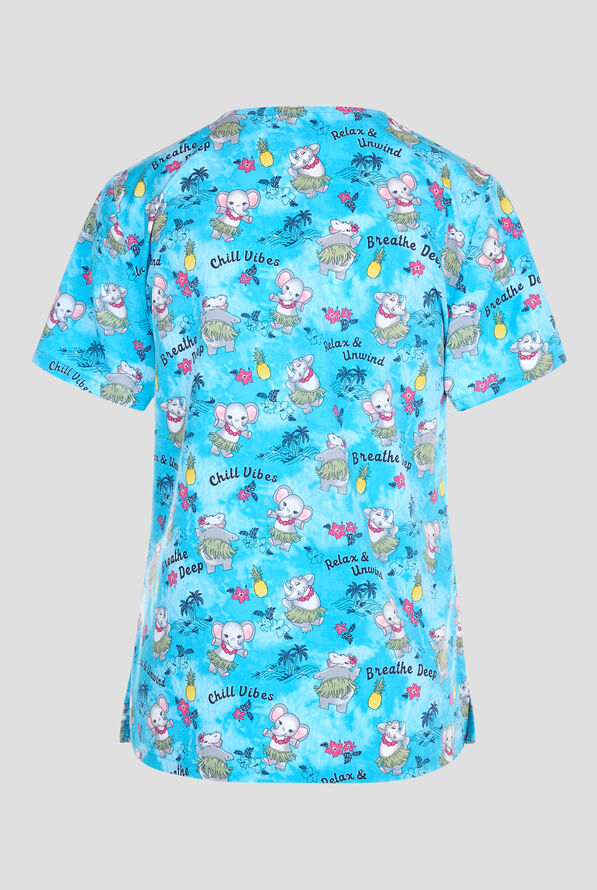 Blusa médica estampada Cherokee Hula Party STRETCH con cuello en V y 2 bolsillos para mujer - null - 2