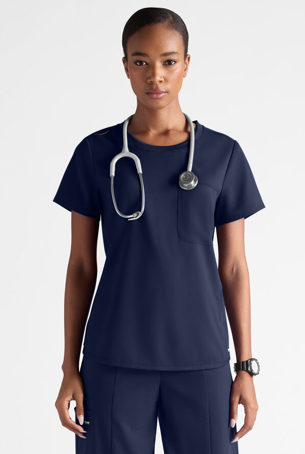 Blusa m&eacute;dica Grey's Anatomy by Barco Emerge STRETCH con cuello redondo y 1 bolsillo para mujer - Indigo - 3