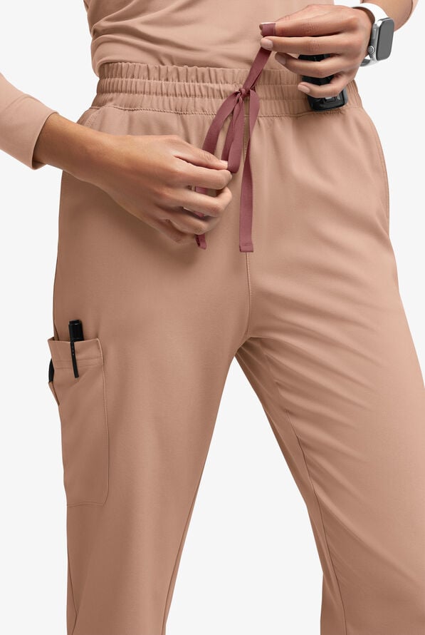 Easy STRETCH Naya Women&rsquo;s Natural Waist 6-Pocket Straight Leg Scrub Pants - Warm Terrazzo/Soft Chestnut - 3