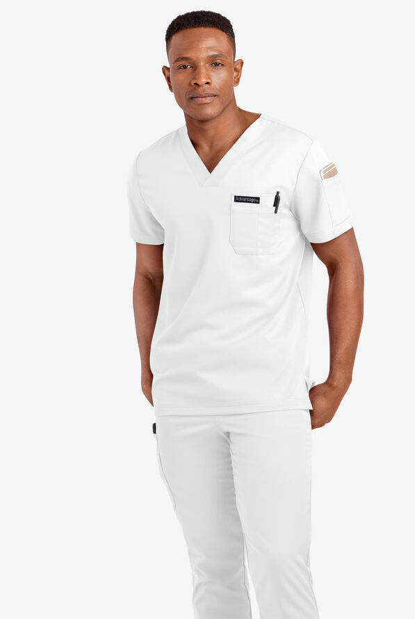 Advantage STRETCH Men's 4-Pocket V-Neck Scrub Top - White - 2