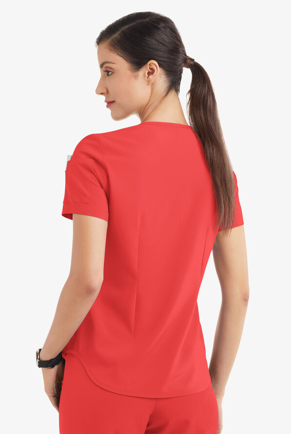 Easy STRETCH Chloe Women's 3-Pocket V-Neck Tuck-In Scrub Top - Radiant Red - 4