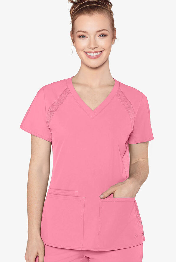 Med Couture Peaches Raglan Sleeve VNeck Scrub Top, Fashion Scrubs