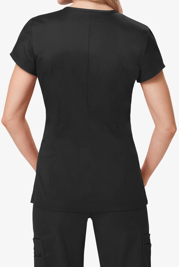koi STRETCH Mackenzie Women's 2-Pocket Topstitched Zipper Scrub Top - Black - 2