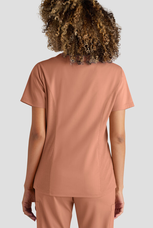 Butter-Soft STRETCH FLXTEK+ Women's 3-Pocket Crew Neck Scrub Top - Terracotta - 6