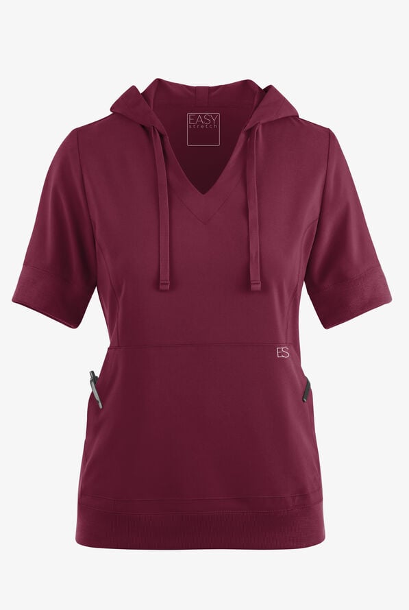 Sudadera médica manga corta Easy STRETCH True con capucha y 3 bolsillos para mujer - Wine - 2