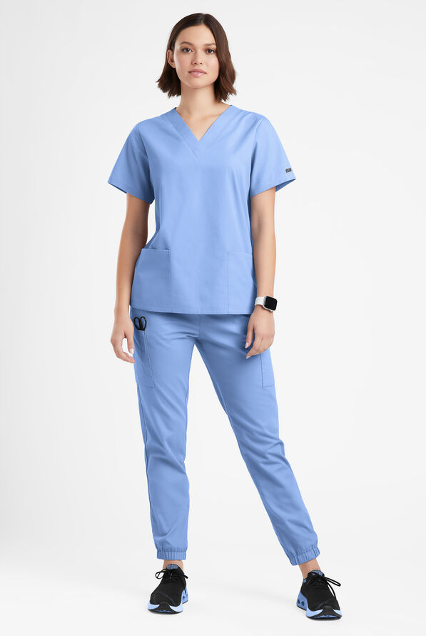 Butter-Soft Originals Women's 2-Pocket V-Neck Scrub Top - Ceil Blue - 2